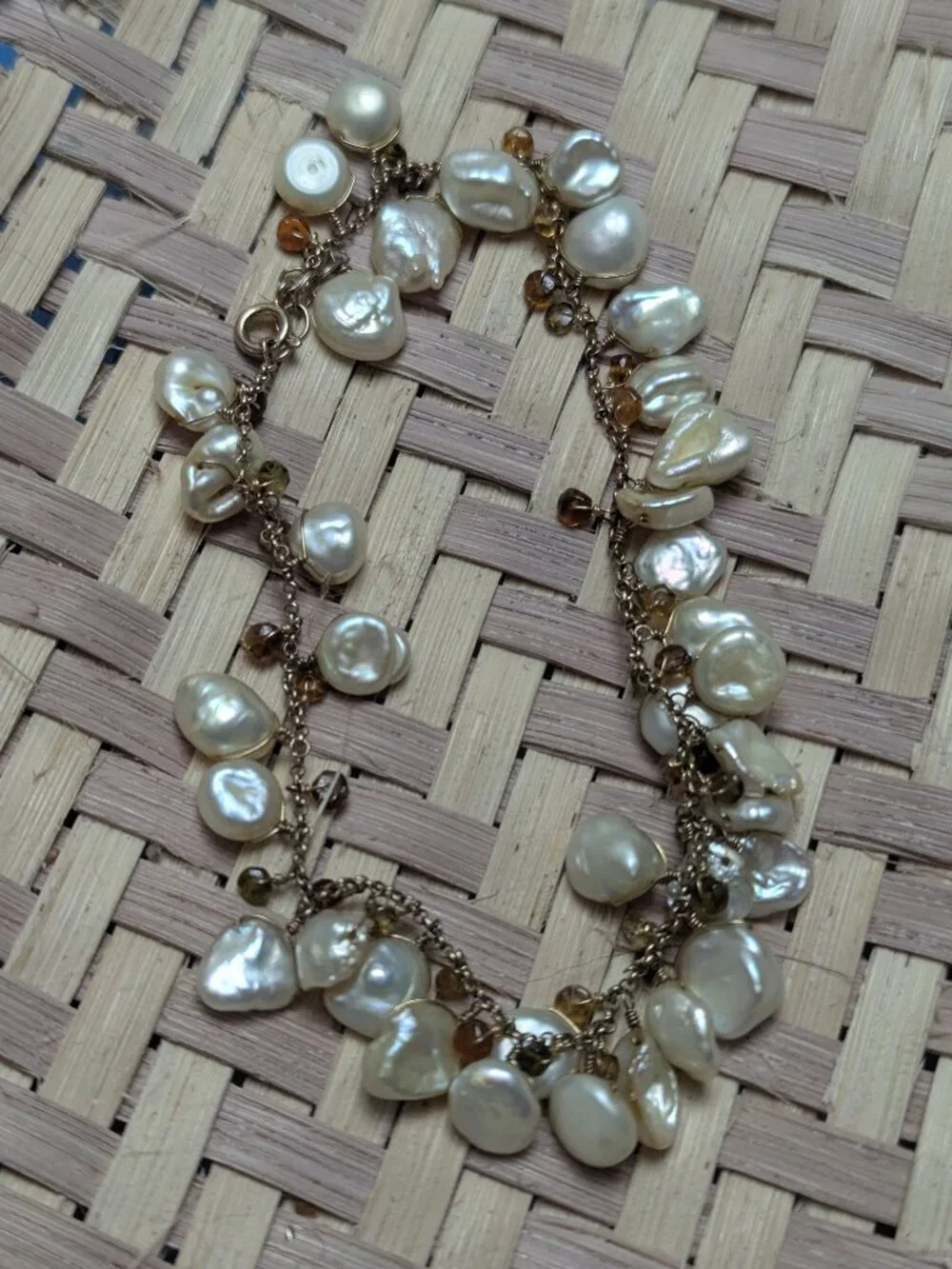 Vintage Gold plated sterling silver fresh water pearl baroque bracelet